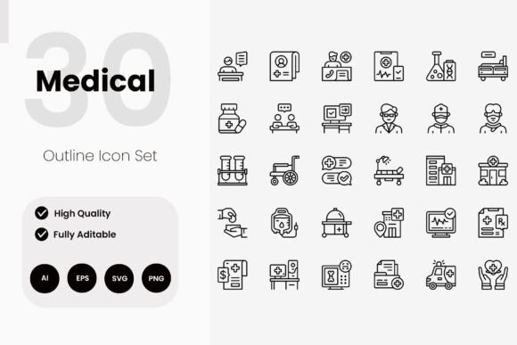 A Designer’s Go-To Resource for Clean Medical Communication: The Medical Hospital Outline Icon Pack