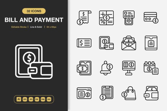 Bill and Payment Icons: Clean Vector Graphics for Any Project
