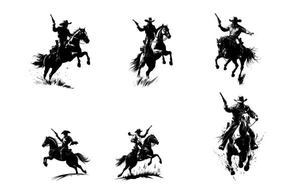 Cowboy Riding Horse: Dynamic AI EPS Illustrations