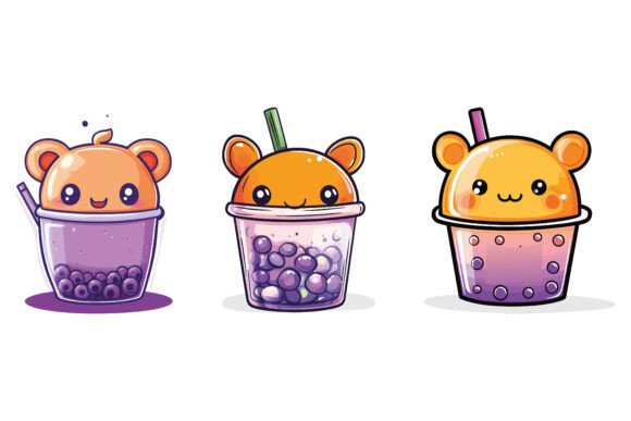 Cute Animals Glass Drink of Bubble Tea Designs