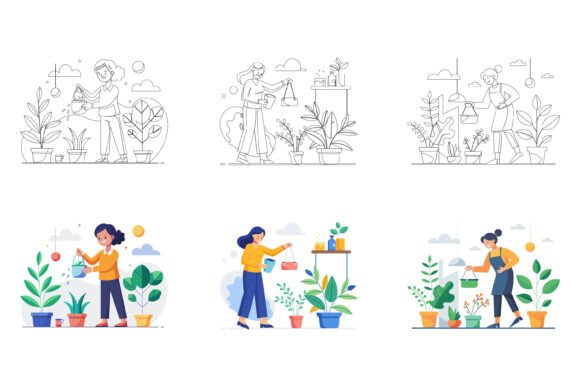 Gardening People Set: A Versatile AI EPS Illustration Collection for Designers
