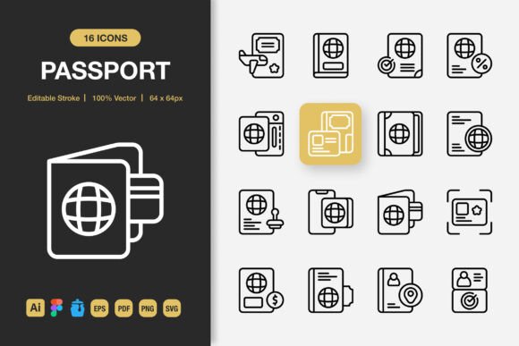 Passport Outline Icons for Modern Design Projects