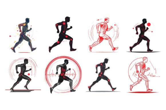 Set of Silhouettes of Running Athletes