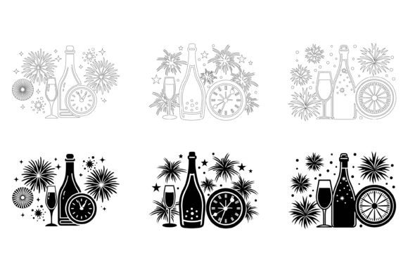 Wine Glasses and Bottles Vector Illustrations